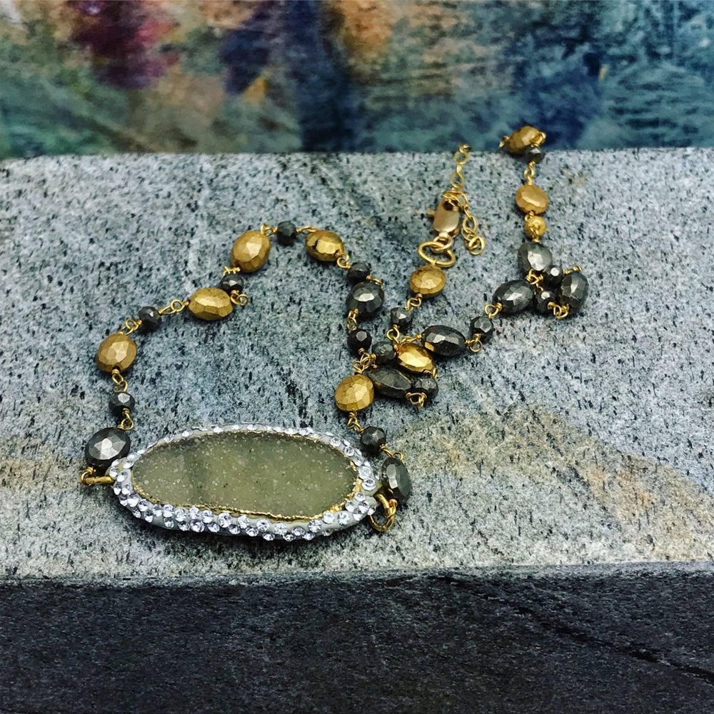 Handmade Pavé Green Druzy Pyrite necklace - Picture 8 of 8